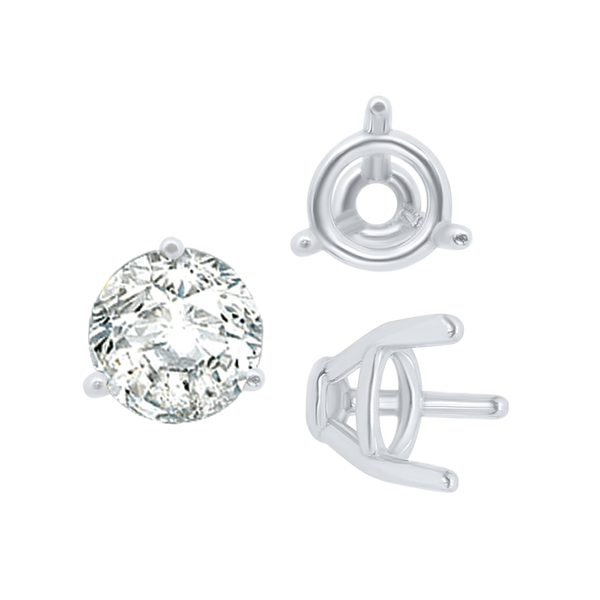 Three Prong Round Tapered Base Wire Basket Settings in Sterling Silver (4.25 mm - 9.25 mm)