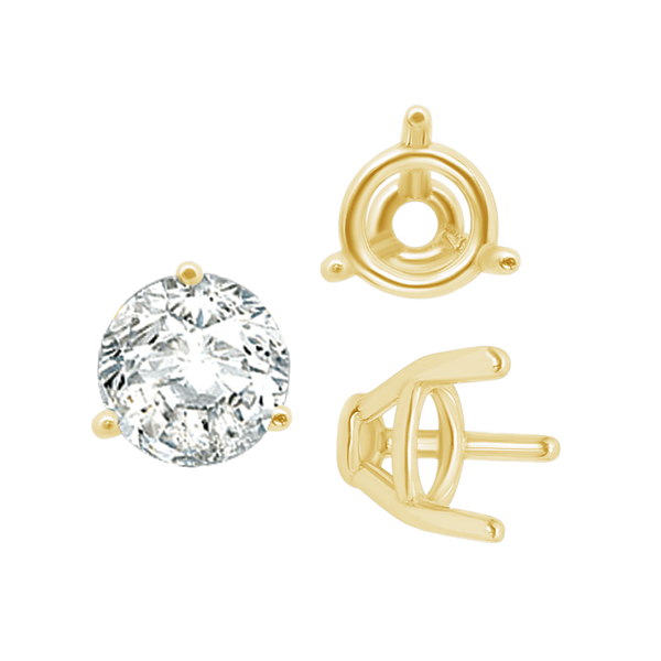 Three Prong Round Tapered Base Wire Basket Settings in 14K Gold (4.00 mm - 9.25 mm)