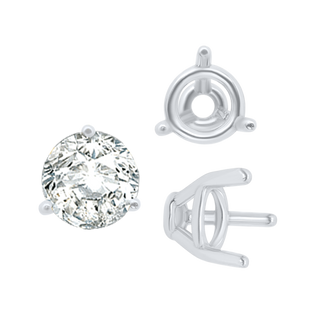 Three Prong Round Tapered Base Wire Basket Settings in Sterling Silver (4.25 mm - 9.25 mm)