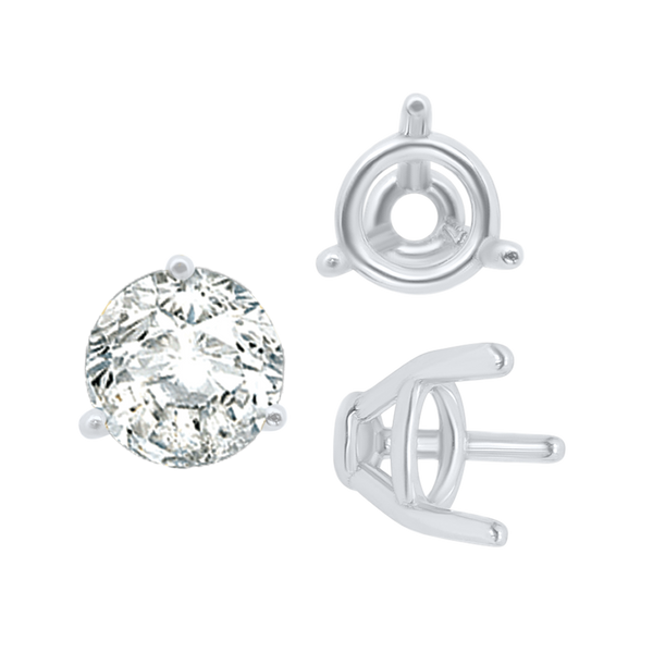 Three Prong Round Tapered Base Wire Basket Settings in Sterling Silver (4.25 mm - 9.25 mm)