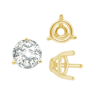 Three Prong Round Tapered Base Wire Basket Settings in 14K Gold (4.00 mm - 9.25 mm)