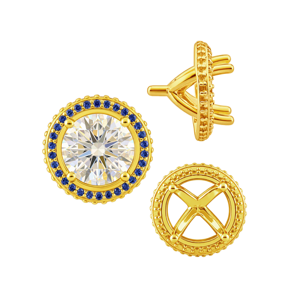 Four Prong Round Halo Settings With Peg in 14K Gold (1.50 mm - 9.25 mm)