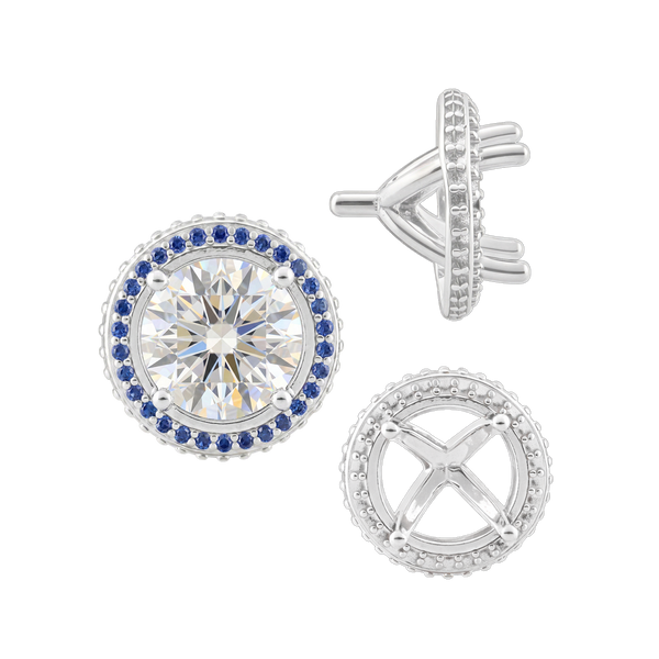 Four Prong Round Halo Settings With Peg in Sterling Silver (1.50 mm - 9.25 mm)