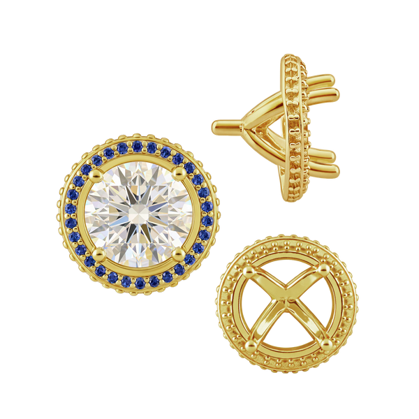 Four Prong Round Halo Settings With Peg in 14K Gold (3.50 mm - 9.25 mm)