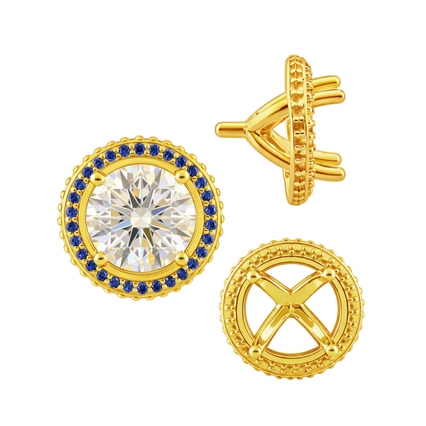 Four Prong Round Halo Settings With Peg in 14K Gold (1.50 mm - 9.25 mm)