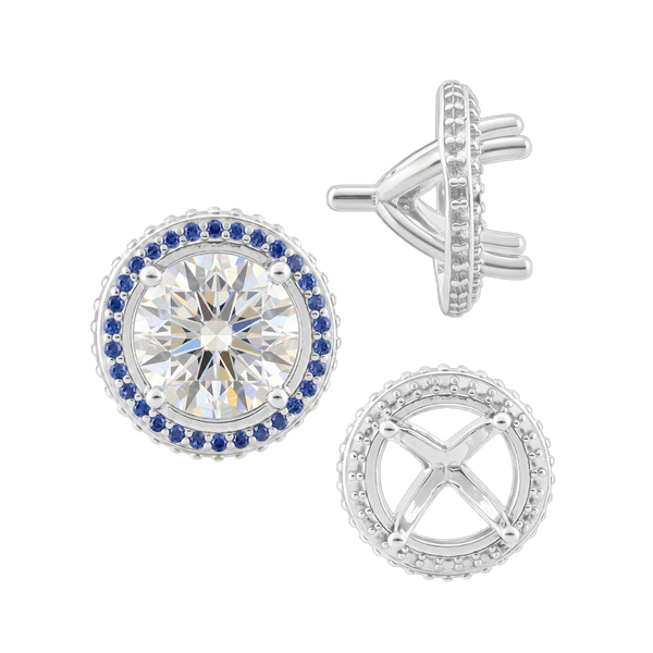 Four Prong Round Halo Settings With Peg in Sterling Silver (1.50 mm - 9.25 mm)