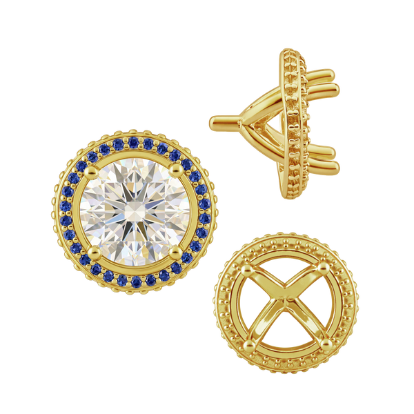 Four Prong Round Halo Settings With Peg in 14K Gold (3.50 mm - 9.25 mm)