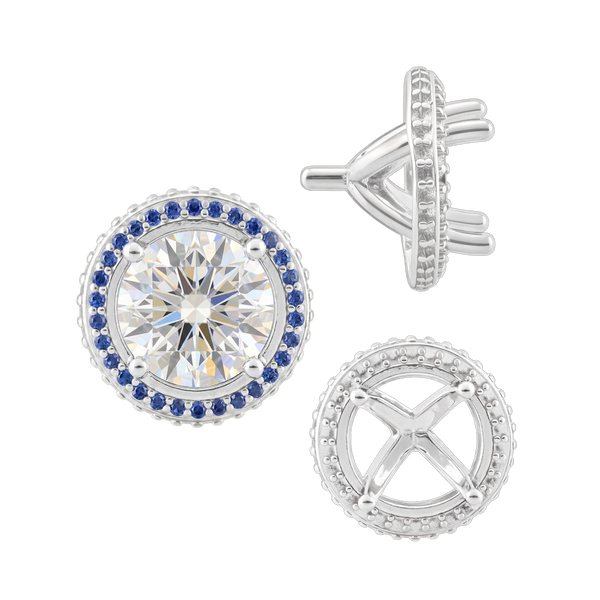 Four Prong Round Halo Settings With Peg in Sterling Silver (1.50 mm - 9.25 mm)