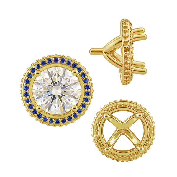 Four Prong Round Halo Settings With Peg in 14K Gold (3.50 mm - 9.25 mm)