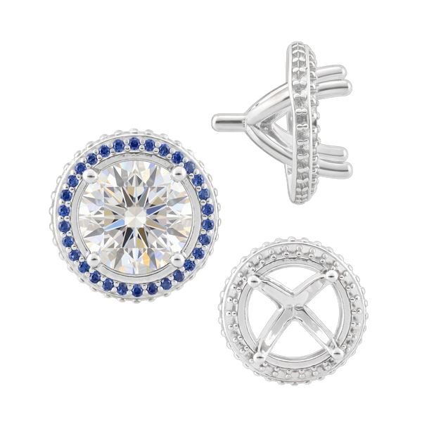 Four Prong Round Halo Settings With Peg in Sterling Silver (1.50 mm - 9.25 mm)