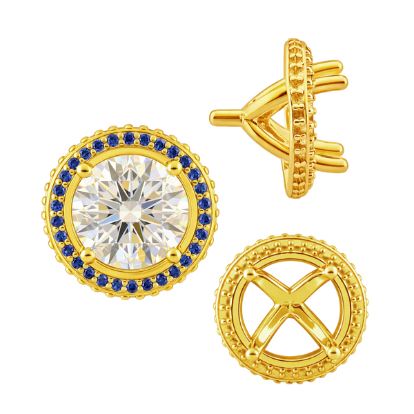 Four Prong Round Halo Settings With Peg in 14K Gold (1.50 mm - 9.25 mm)