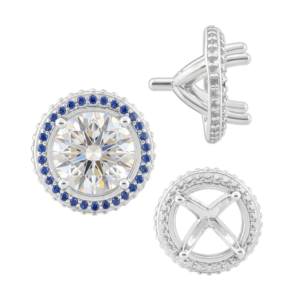 Four Prong Round Halo Settings With Peg in Sterling Silver (1.50 mm - 9.25 mm)
