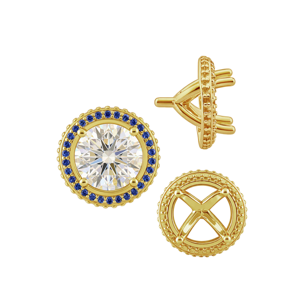 Four Prong Round Halo Settings With Peg in 14K Gold (3.50 mm - 9.25 mm)