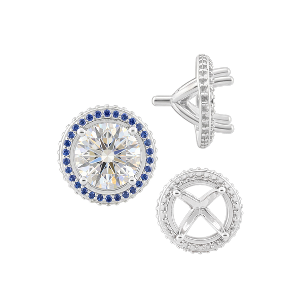 Four Prong Round Halo Settings With Peg in Sterling Silver (1.50 mm - 9.25 mm)
