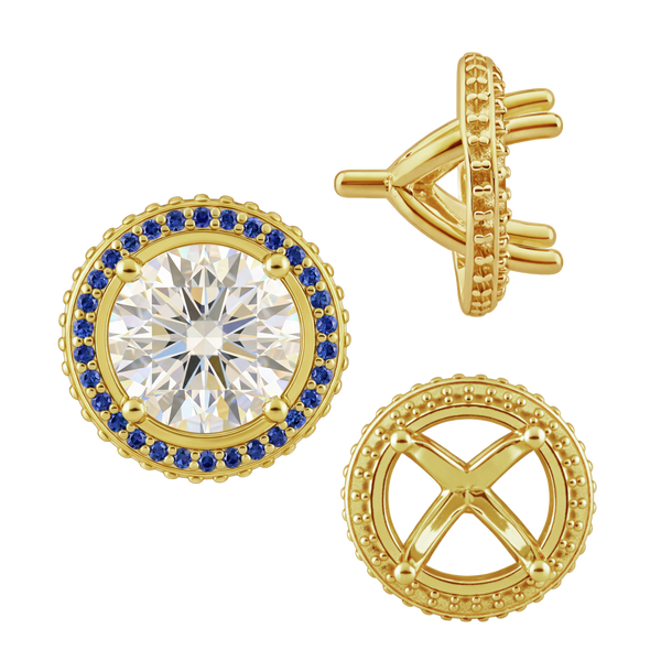 Four Prong Round Halo Settings With Peg in 14K Gold (3.50 mm - 9.25 mm)