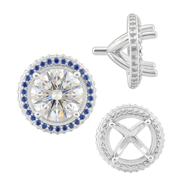 Four Prong Round Halo Settings With Peg in Sterling Silver (1.50 mm - 9.25 mm)