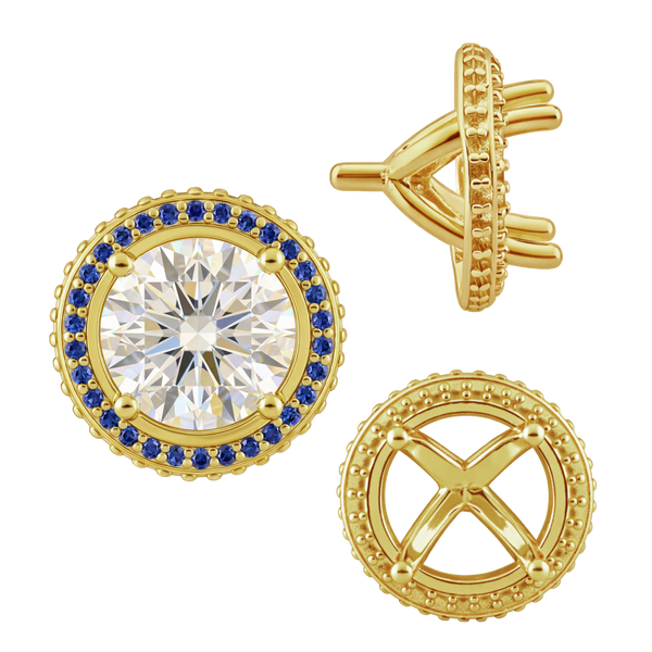Four Prong Round Halo Settings With Peg in 14K Gold (3.50 mm - 9.25 mm)
