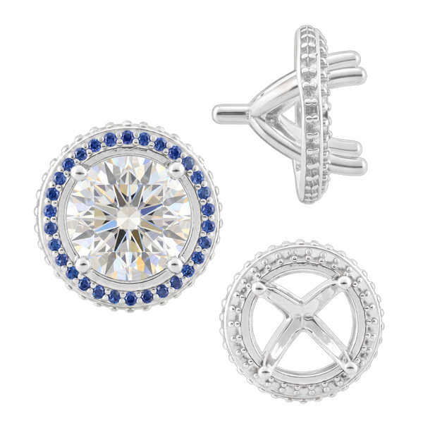 Four Prong Round Halo Settings With Peg in Sterling Silver (1.50 mm - 9.25 mm)