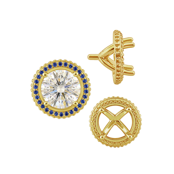 Four Prong Round Halo Settings With Peg in 14K Gold (3.50 mm - 9.25 mm)