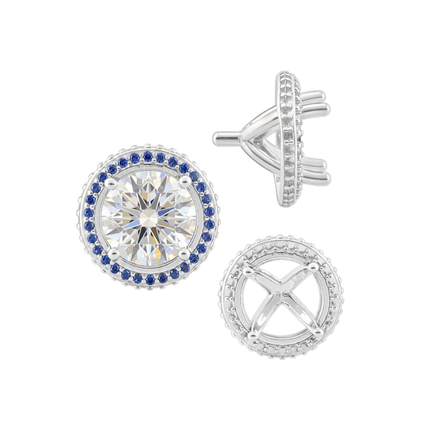 Four Prong Round Halo Settings With Peg in Sterling Silver (1.50 mm - 9.25 mm)