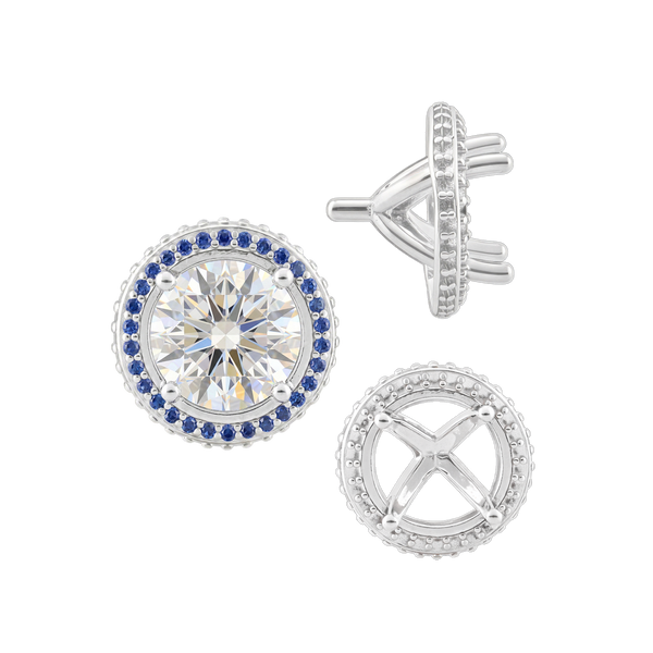 Four Prong Round Halo Settings With Peg in Sterling Silver (1.50 mm - 9.25 mm)
