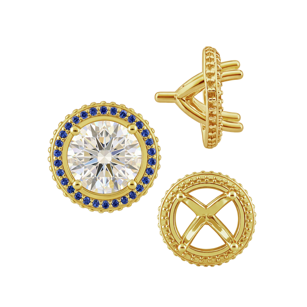 Four Prong Round Halo Settings With Peg in 14K Gold (3.50 mm - 9.25 mm)