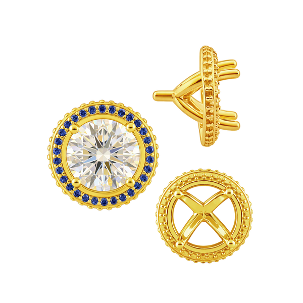 Four Prong Round Halo Settings With Peg in 14K Gold (1.50 mm - 9.25 mm)