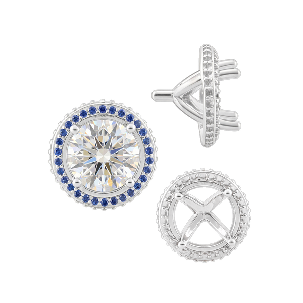 Four Prong Round Halo Settings With Peg in Sterling Silver (1.50 mm - 9.25 mm)