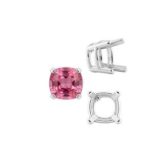 Four Prong Cushion Heavy Basket Settings in Sterling Silver (4.00 x 4.00 mm - 10.00 x 10.00 mm)