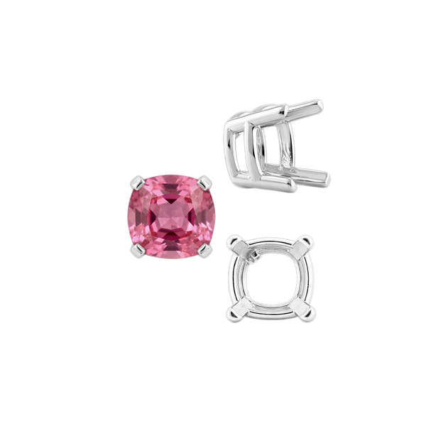 Four Prong Cushion Heavy Basket Settings in Sterling Silver (4.00 x 4.00 mm - 10.00 x 10.00 mm)