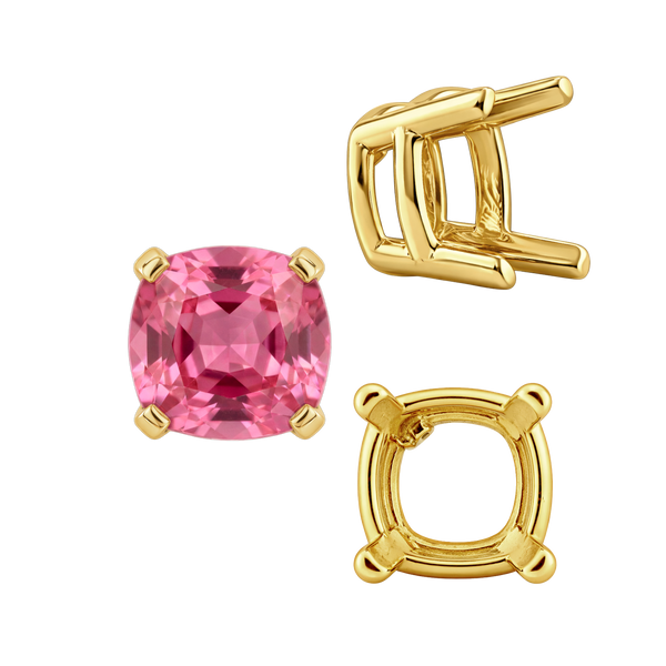 Four Prong Cushion Heavy Basket Settings in 14K Gold (4.00 x 4.00 mm - 10.00 x 10.00 mm)