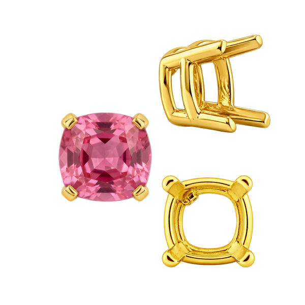 Four Prong Cushion Heavy Basket Settings in 14K Gold (4.00 x 4.00 mm - 10.00 x 10.00 mm)