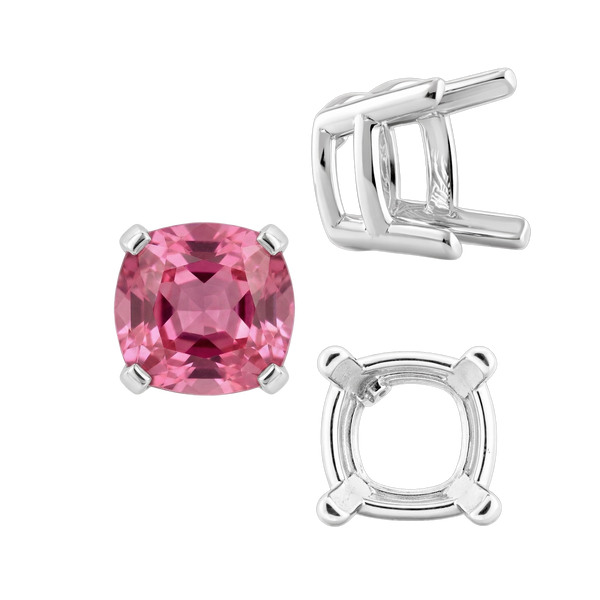 Four Prong Cushion Heavy Basket Settings in Sterling Silver (4.00 x 4.00 mm - 10.00 x 10.00 mm)