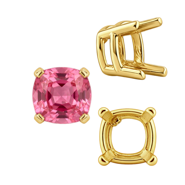 Four Prong Cushion Heavy Basket Settings in 14K Gold (4.00 x 4.00 mm - 10.00 x 10.00 mm)