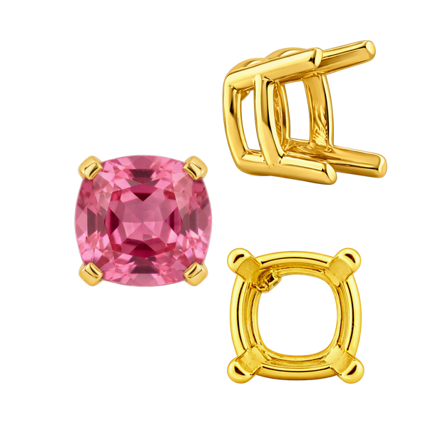 Four Prong Cushion Heavy Basket Settings in 14K Gold (4.00 x 4.00 mm - 10.00 x 10.00 mm)