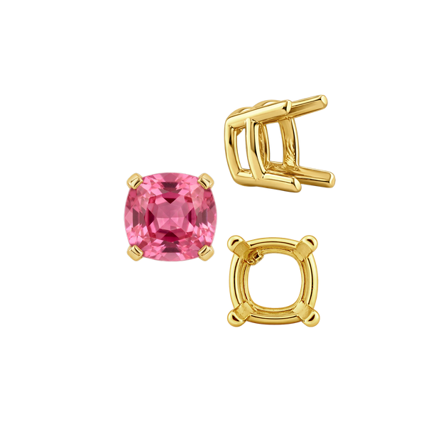 Four Prong Cushion Heavy Basket Settings in 14K Gold (4.00 x 4.00 mm - 10.00 x 10.00 mm)