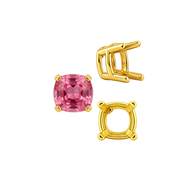 Four Prong Cushion Heavy Basket Settings in 14K Gold (4.00 x 4.00 mm - 10.00 x 10.00 mm)