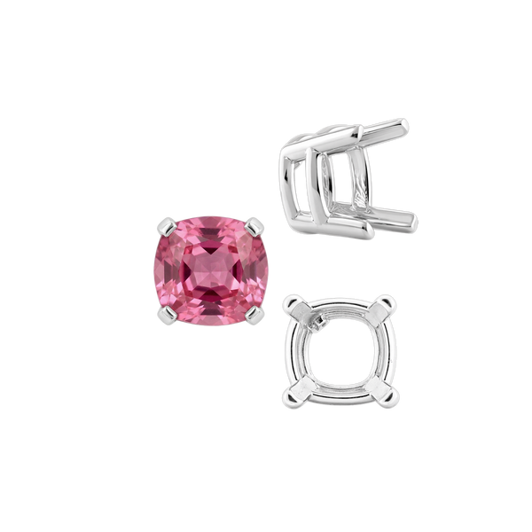 Four Prong Cushion Heavy Basket Settings in Sterling Silver (4.00 x 4.00 mm - 10.00 x 10.00 mm)