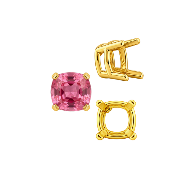 Four Prong Cushion Heavy Basket Settings in 14K Gold (4.00 x 4.00 mm - 10.00 x 10.00 mm)