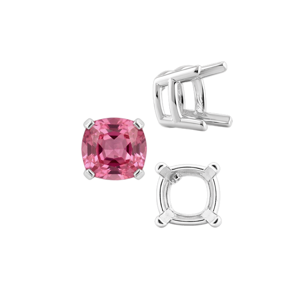 Four Prong Cushion Heavy Basket Settings in Sterling Silver (4.00 x 4.00 mm - 10.00 x 10.00 mm)