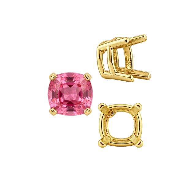 Four Prong Cushion Heavy Basket Settings in 14K Gold (4.00 x 4.00 mm - 10.00 x 10.00 mm)