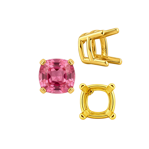 Four Prong Cushion Heavy Basket Settings in 14K Gold (4.00 x 4.00 mm - 10.00 x 10.00 mm)