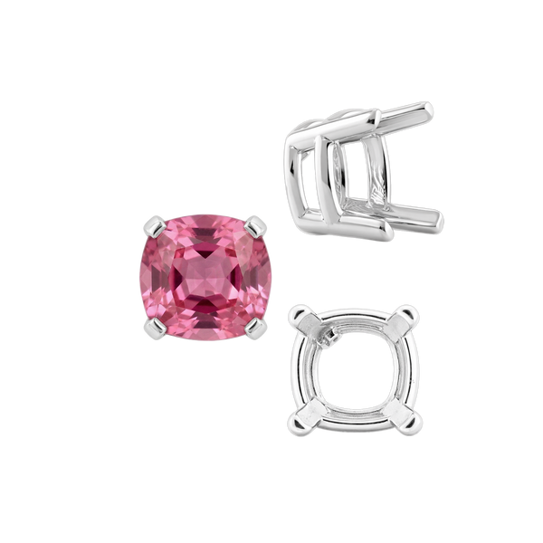 Four Prong Cushion Heavy Basket Settings in Sterling Silver (4.00 x 4.00 mm - 10.00 x 10.00 mm)
