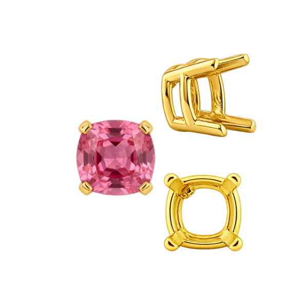 Four Prong Cushion Heavy Basket Settings in 14K Gold (4.00 x 4.00 mm - 10.00 x 10.00 mm)