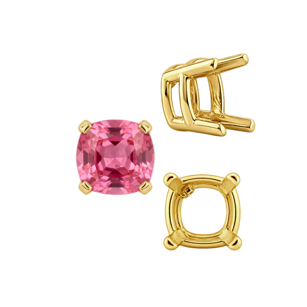 Four Prong Cushion Heavy Basket Settings in 14K Gold (4.00 x 4.00 mm - 10.00 x 10.00 mm)