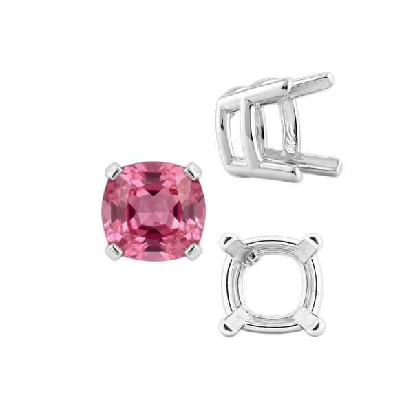 Four Prong Cushion Heavy Basket Settings in Sterling Silver (4.00 x 4.00 mm - 10.00 x 10.00 mm)