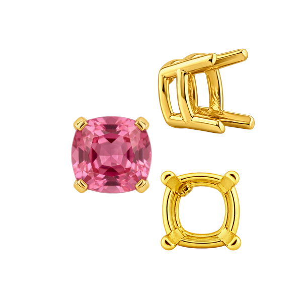 Four Prong Cushion Heavy Basket Settings in 14K Gold (4.00 x 4.00 mm - 10.00 x 10.00 mm)