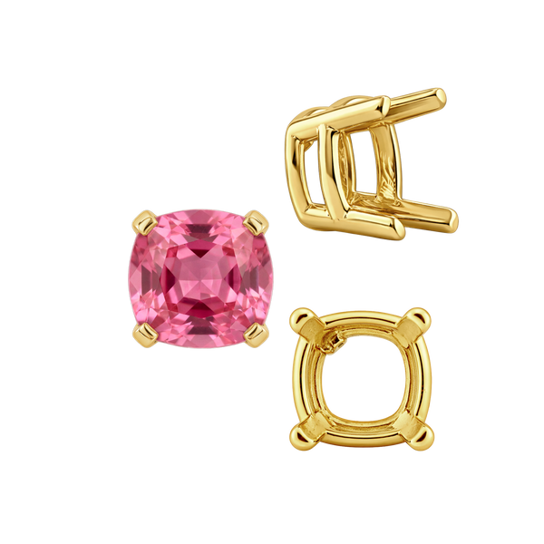 Four Prong Cushion Heavy Basket Settings in 14K Gold (4.00 x 4.00 mm - 10.00 x 10.00 mm)