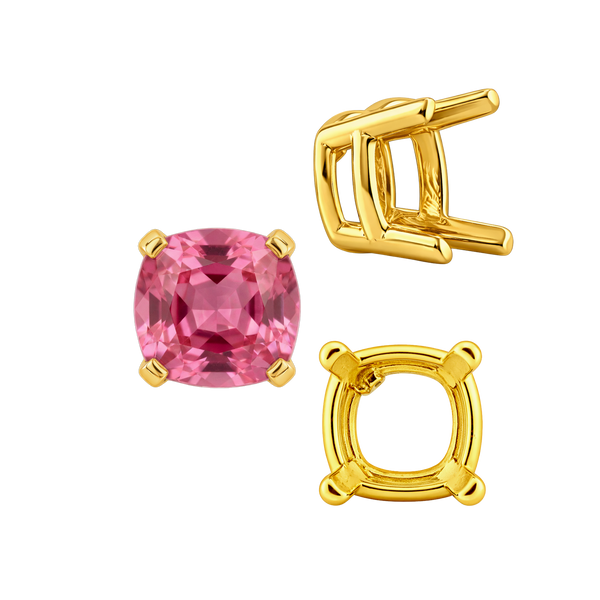 Four Prong Cushion Heavy Basket Settings in 14K Gold (4.00 x 4.00 mm - 10.00 x 10.00 mm)