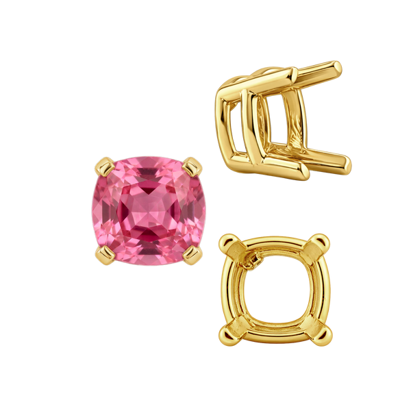 Four Prong Cushion Heavy Basket Settings in 14K Gold (4.00 x 4.00 mm - 10.00 x 10.00 mm)